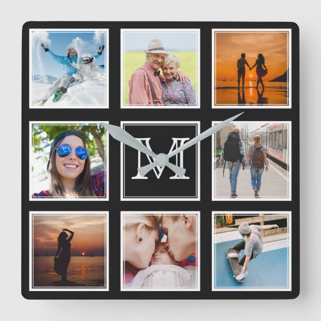 YOUR Photos, Monogram & Color wall clock (Front)