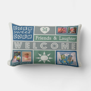 YOUR PHOTOS & MONOGRAM dorm room throw pillow