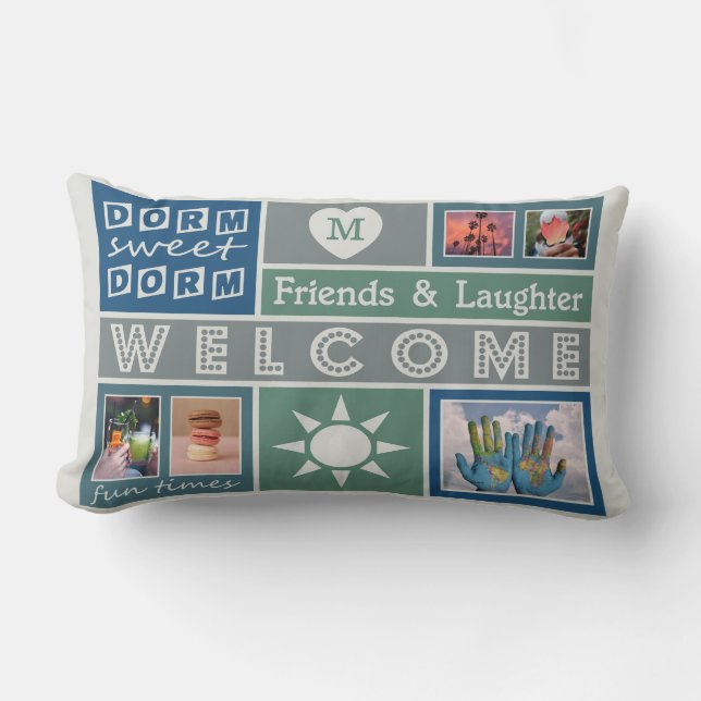 YOUR PHOTOS & MONOGRAM dorm room throw pillow (Front)