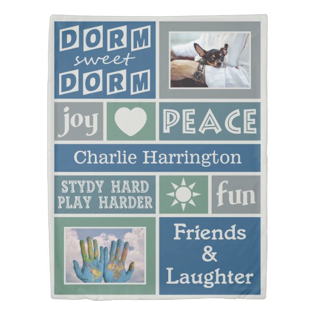 YOUR PHOTOS & NAME custom dorm room duvet cover (Front)