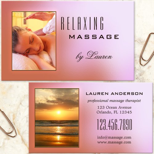 Your Photos Pink Massage Therapist Business Card