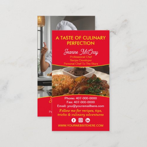 Your Photos Restaurant Chef Catering Services Business Card