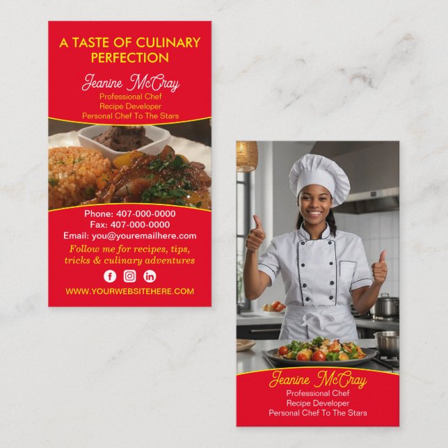 Your Photos Restaurant Chef Catering Services Business Card (Front/Back)