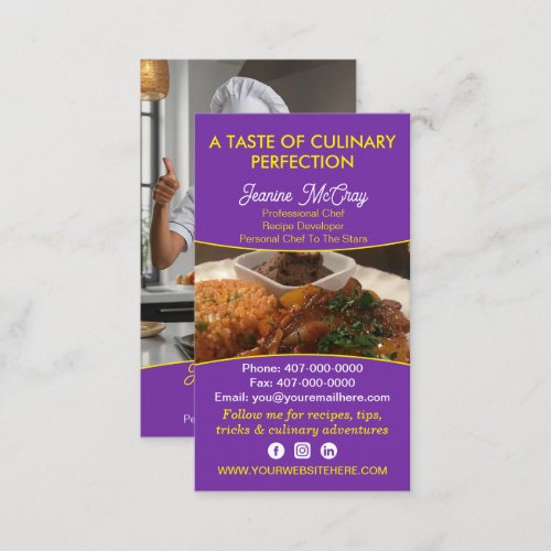 Your Photos Restaurant Chef Catering Services Business Card