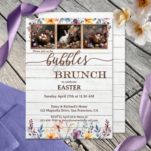 Your Photos Rustic Easter Bubbles and Brunch Invitation