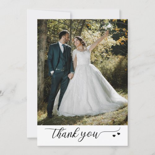 Your Photos Script Black and White Wedding Thank You Card