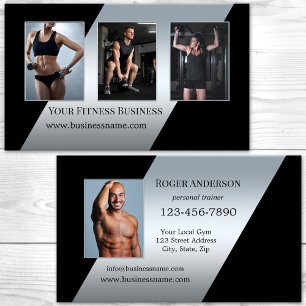 Your Photos Silver Black Personal Trainer Business Card