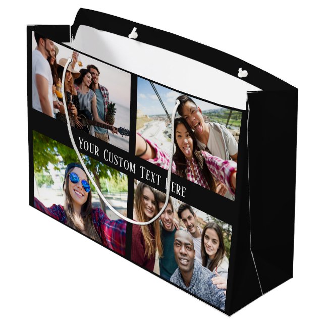 YOUR PHOTOS, TEXT & COLOR large gift bag (Back Angled)