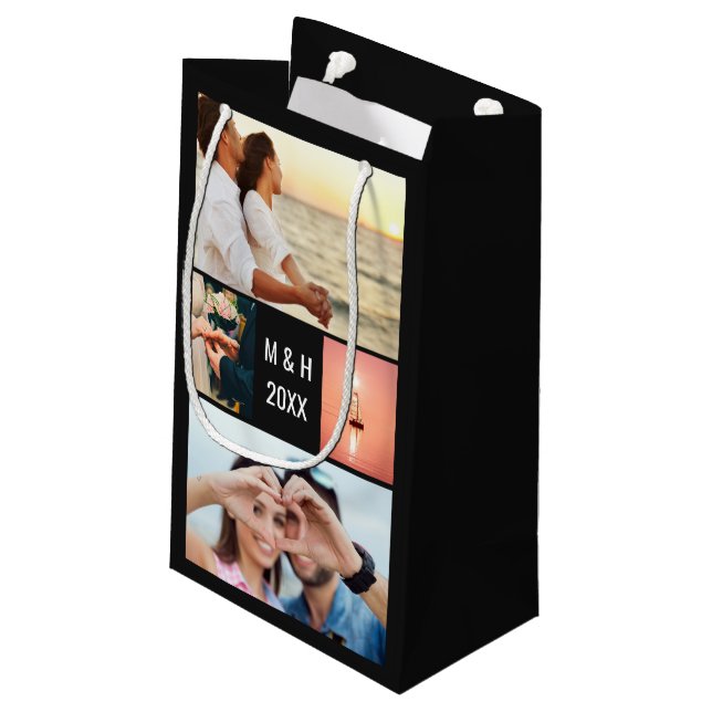 YOUR PHOTOS, TEXT & COLOR small gift bag (Back Angled)