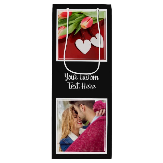 YOUR Photos, Text & Color wine gift bag (Front)