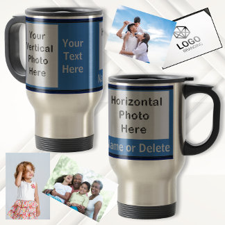 Your PHOTOS, TEXT, COLORS Personalized Travel Mugs