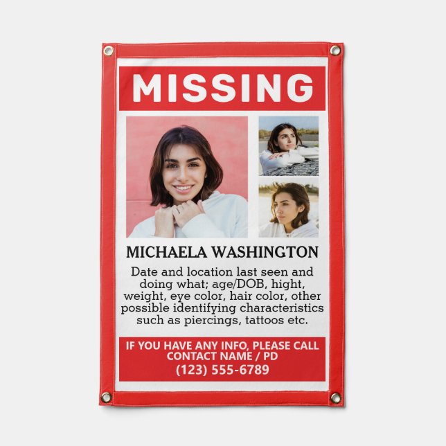 YOUR Photos & Text "MISSING" Pennant (Front)