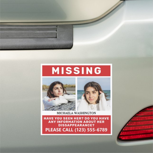 YOUR Photos & Text "MISSING PERSON" Car Magnet (In Situ)