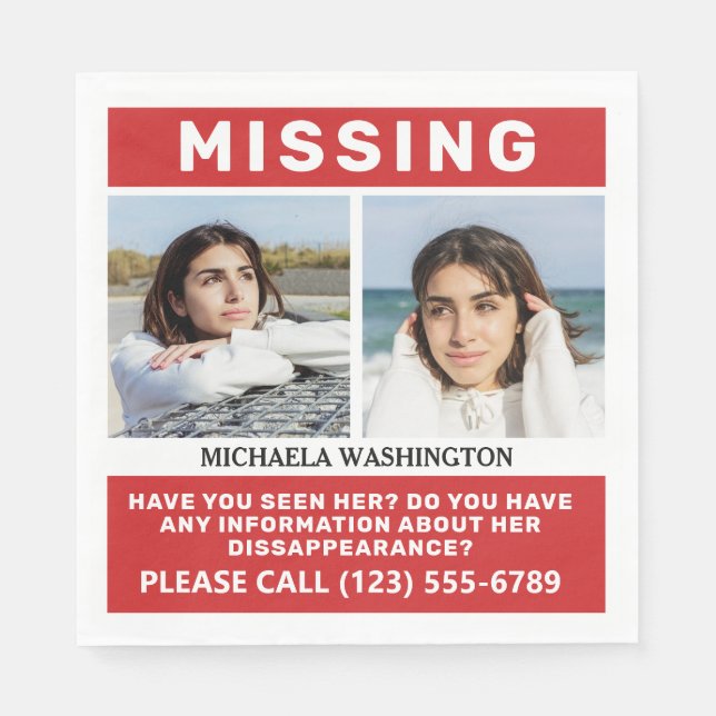 YOUR Photos & Text "MISSING PERSON" Napkins (Front)