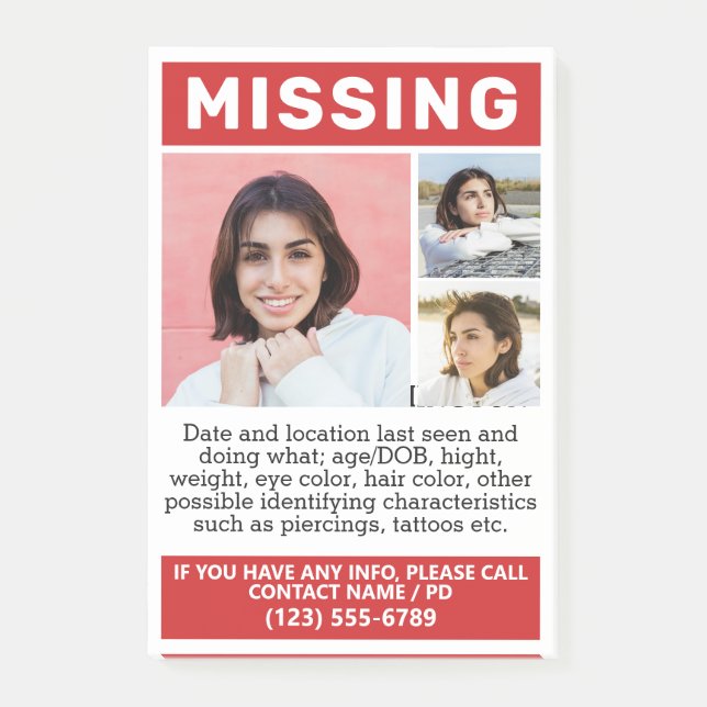 YOUR Photos & Text "MISSING" Post-it Notes (Front)