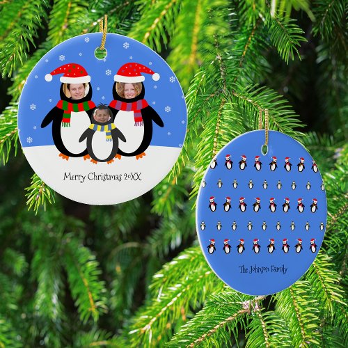 Your photos winter penguins family metal ornament