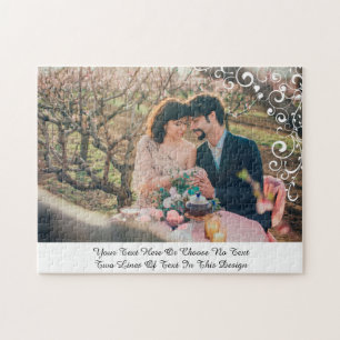 Your Pic&Text Elegant White Floral Swirl Filigree Jigsaw Puzzle