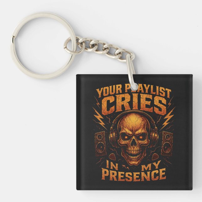 Your Playlist Cries Skull Headphone Music Keychain (Front)