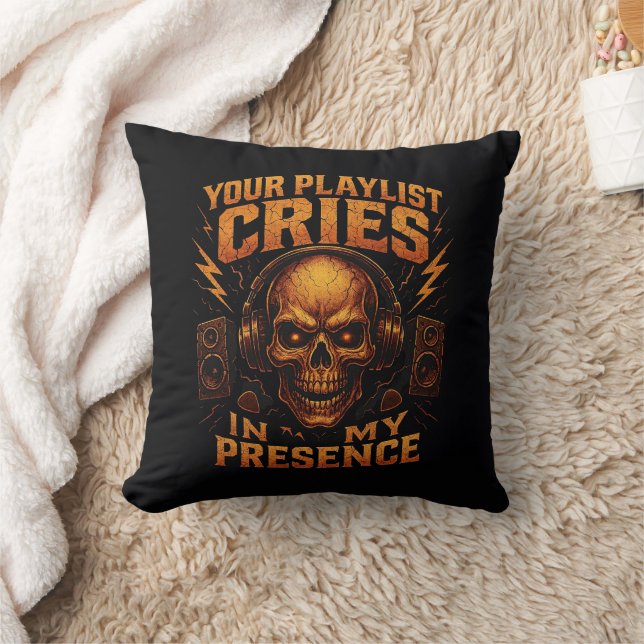 Your Playlist Cries Skull Headphone Music Throw Pillow (Blanket)