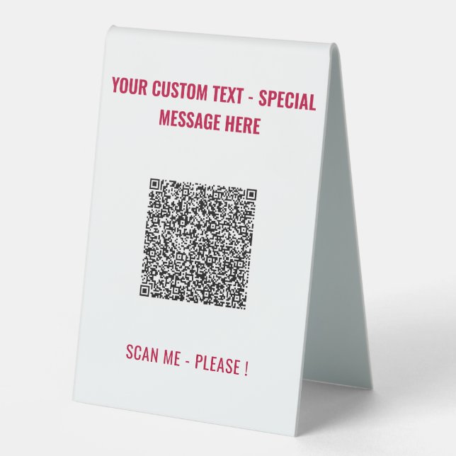 Your QR Code Add Custom Text Table Sign Example (Front)