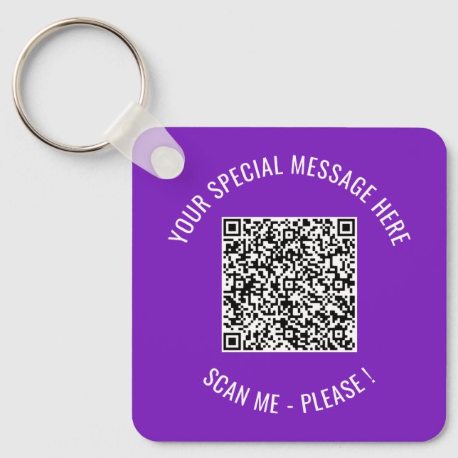 Your QR Code and Custom Text and Color Keychain (Front)