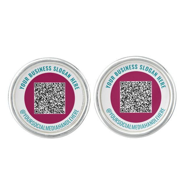 Your QR Code and Custom Text Business Cufflinks (Front)