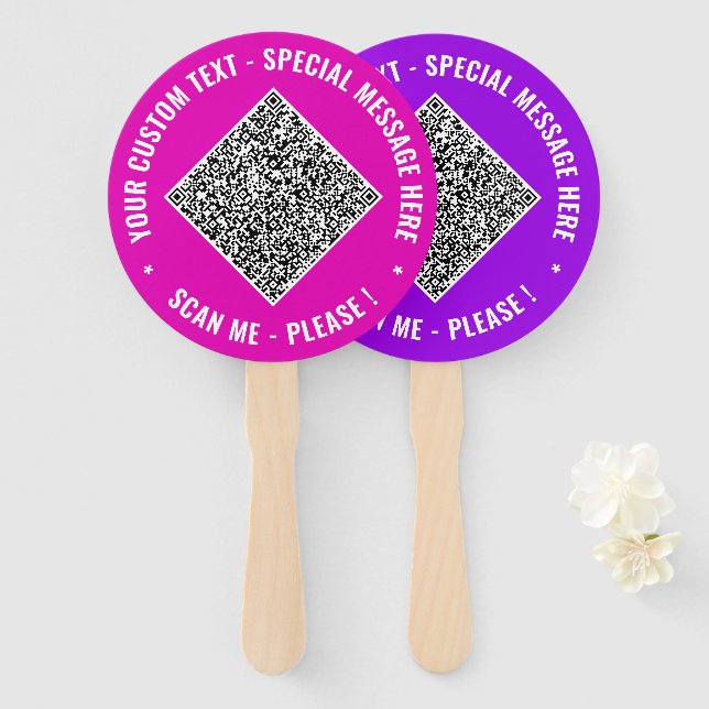 Your QR Code and Custom Text Hand Fan Template (Front and Back)