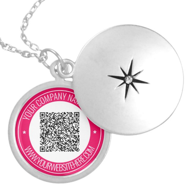 Your QR Code and Custom Text Necklace Example (Front)