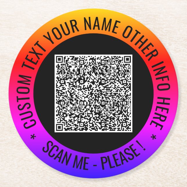 Your QR Code and Custom Text Paper Coasters (Front)