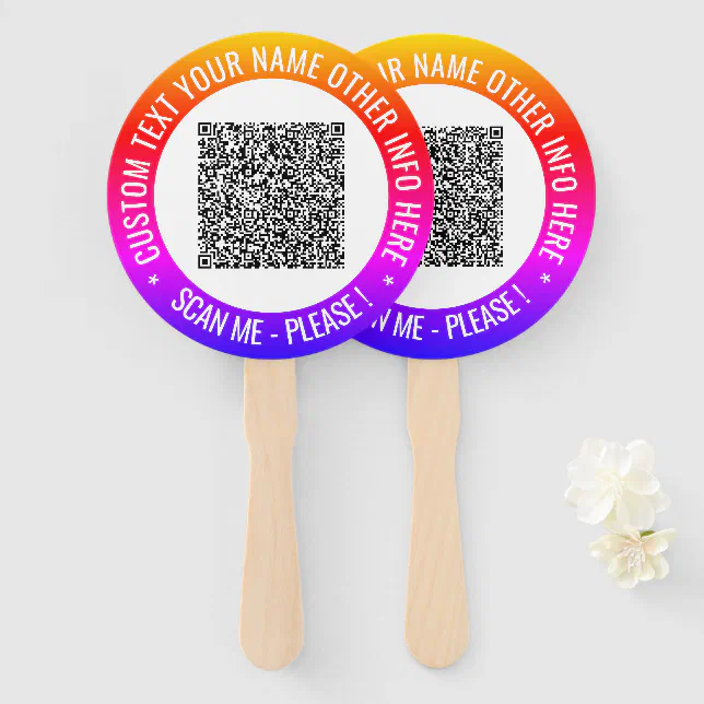 Your QR Code and Custom Text Personalized Hand Fan | Zazzle