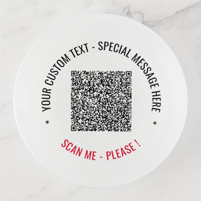 Your QR Code and Custom Text Trinket Tray Template (Front)