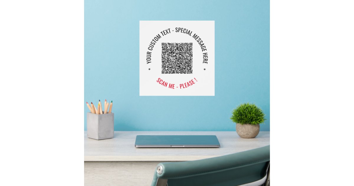 Your QR Code and Custom Text Wall Decal Template | Zazzle