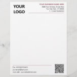 Your QR Code and Logo Business Office Letterhead<br><div class="desc">Your Colors and Font - Simple Personalized Modern Design Business Office Letterhead with Your QR Code and Logo - Add Your QR Code - Image and Logo / Business Name - Company / Address - Contact Information - Resize and move or remove and add elements / image / text with...</div>