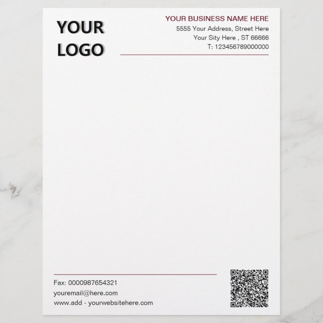 Your QR Code and Logo Custom Business Letterhead (Front)
