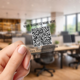 Your QR Code and Text Clear Business Cards Example
