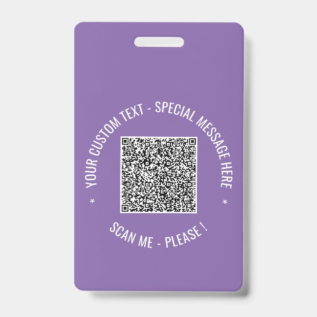 Your QR Code Badge Example with Custom Text (Front)