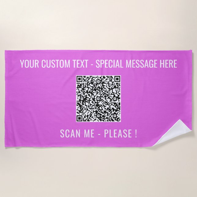 Your QR Code Beach Towel Example with Custom Text (Front)