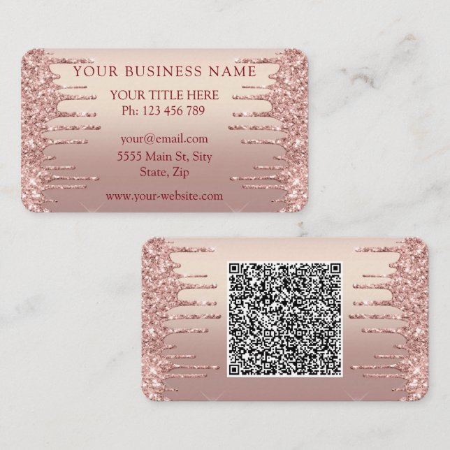 Your QR code Business Card Rose Gold Blush Glitter (Front/Back)