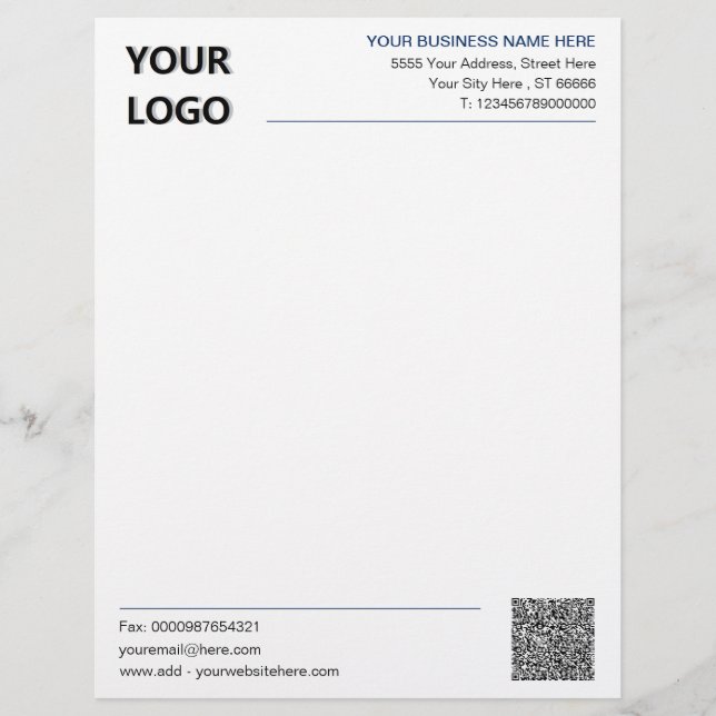 Your QR Code Business Letterhead Example with Logo (Front)