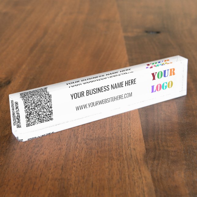 Your QR Code Business Logo Custom Text Promotional Desk Name Plate (Side)