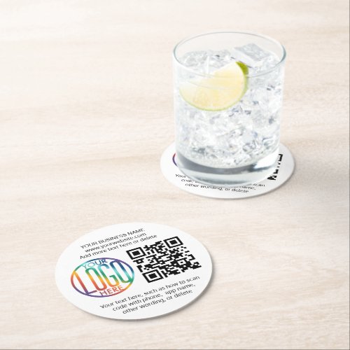 Your QR Code Business Promotional Simple Minimal Round Paper Coaster
