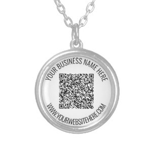Your QR Code Custom Text and Colors Personalized Silver Plated Necklace