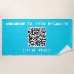 Your QR Code Custom Text Beach Towel Choose Colors