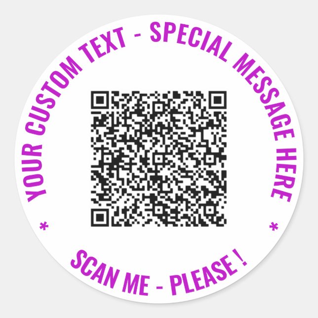 Your QR Code Custom Text Branded Stickers Example (Front)