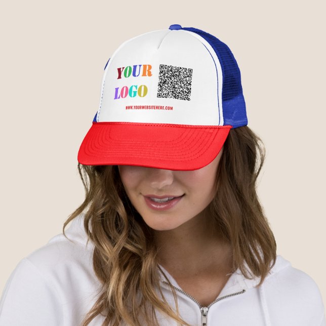 Your QR Code Custom Text Business Logo Trucker Hat (In Situ)