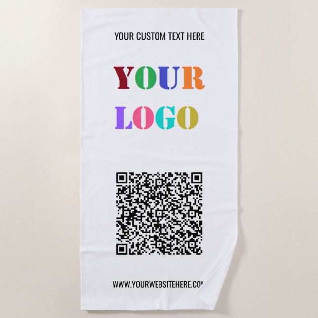 Your QR Code Custom Text Company Logo Beach Towel (Front)