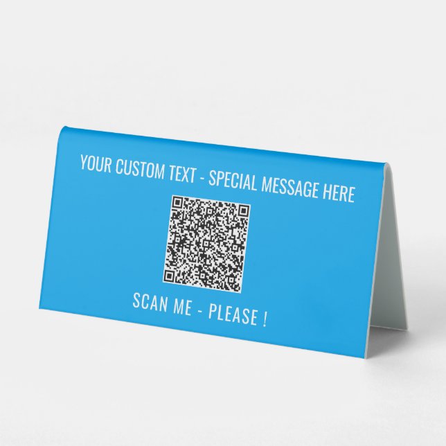 Your QR Code Custom Text Name Table Tent Sign (Front)