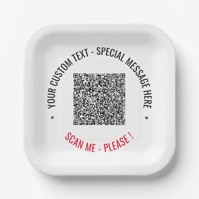 Your QR Code Custom Text Paper Plates Choose Color (Front)