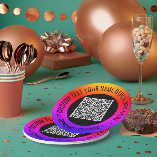 Your QR Code Custom Text Personalized Paper Plates (Multi)