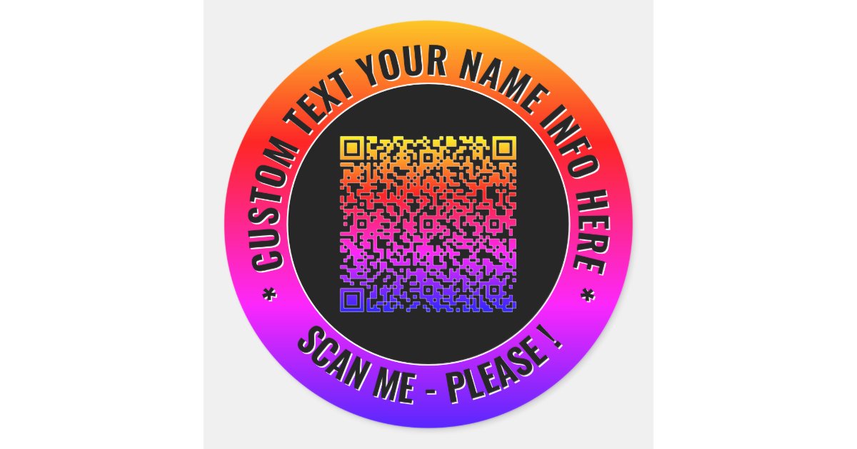 Round Qr Code With Text Inside Code Your QR Code Custom Text Round Stickers Template | Zazzle